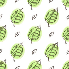 Fototapeta premium Seamless pattern of green leaves on a white background