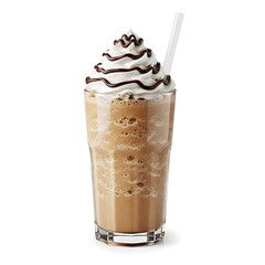 Deliciously chilled coffee frappe topped with whipped cream chocolate syrup and sprinkles