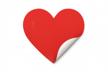 Red heart peeling sticker label with curled corner, symbolizing love, romance, and valentine's day on transparent background