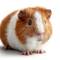 Adorable Ginger and White Guinea Pig Portrait on White Background