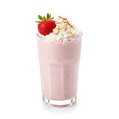 Delicious strawberry milkshake topped with whipped cream and fresh strawberry