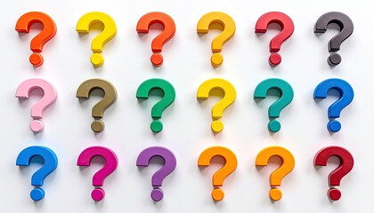 Colored Question Marks Arranged on White Background. Concept and use for queries