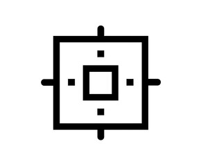 Icon of centering target inside square on white background, used in design