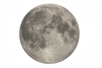 Full moon against a transparent background showing detailed lunar surface with craters and maria