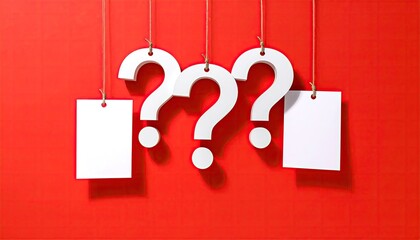 Hanging questions with blank cards on red background for marketing and advertising
