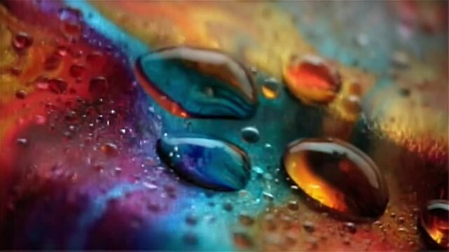 Water drops on colorful abstract surface close up