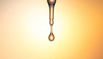 Oil drop suspended, gold background. Medicine, therapy. Natural remedies, wellness