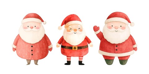 Watercolor Santa Claus Trio Illustration – Hand-Painted Christmas Clipart, Cute Holiday Characters for Festive Decor and Winter Art