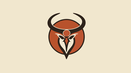 Stylized Bull Head Emblem with Elegant Horns and Earthy Tones. Modern Minimalist Animal Icon in Tribal Style.