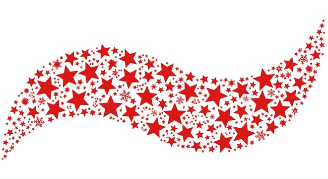 Abstract red stars and snowflake shapes arranged in wave pattern on white