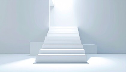 Obraz premium White Stairs Reaching Light. Abstract architecture for success, growth concepts