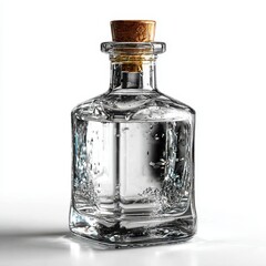 Elegant Glass Bottle with Cork Stopper Filled with Clear Liquid