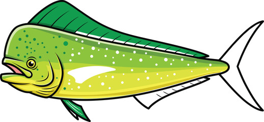 Colorful mahi-mahi fish vector for marine education, fishing guides, ocean art, tropical species ID, and aquatic-themed creative content