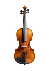 Obraz premium Violin, rich brown wood, dark fingerboard, f-holes, isolated on transparent studio background, soft shadow, copy space, concept of musical artistry and craftsmanship