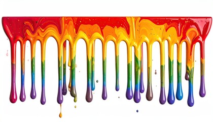 Rainbow paint dripping, isolated. Art projects, creativity, mess, colorfulness