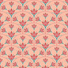 Seamless pattern of scallops decorated with floral and leaf patterns