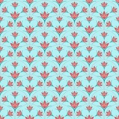 Seamless pattern of scallops decorated with floral and leaf patterns