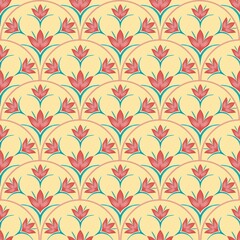 Seamless pattern of scallops decorated with floral and leaf patterns