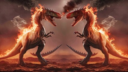 Obraz premium Flaming Dragon Dinosaurs in Combat