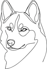 Single line drawing a husky dog face with alert eyes Continous line drawing animal