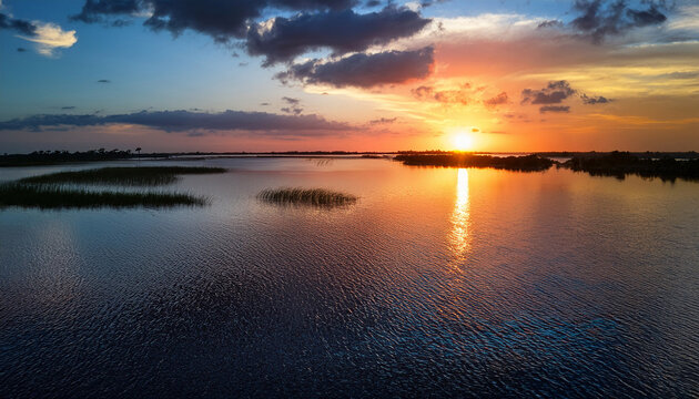 Sunset Over Waters Of Lake Okeechobee Florida