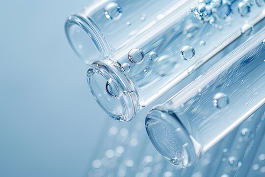 Lab Bubbles rise in glass tubes. Backdrop of research; for science/beauty use