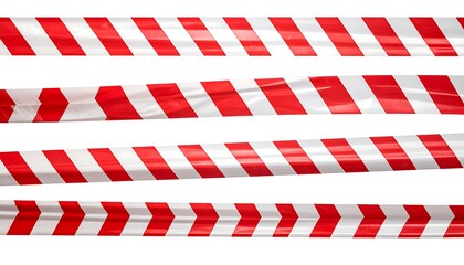 Four horizontal rows of red and white striped caution tape are displayed against a plain white backdrop.