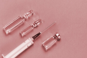 medical ampoules with medicine and a medical syringe