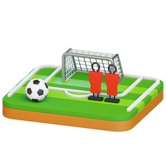 A miniature free kick at football field, complete with a ball, goal, and training dummies, sits ready for play, a testament to the spirit of the game. 