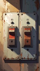 Two vintage electrical switches on a weathered wall