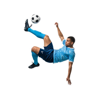 Illustration of soccer player kicking ball isolated on transparent background