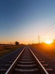 Fototapeta premium Railroad Tracks Stretching into the Horizon at Sunset.