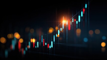 A dynamic stock market graph featuring a glowing candlestick chart on a dark background, symbolizing a positive financial trend with bokeh lights enhancing the business concept.