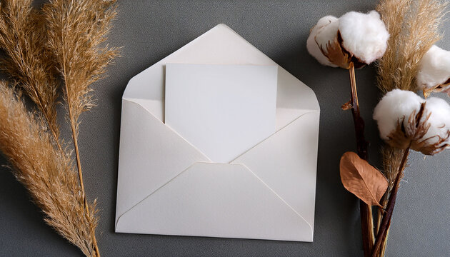 Blank White Envelope Mock Up With An Invitation Card
