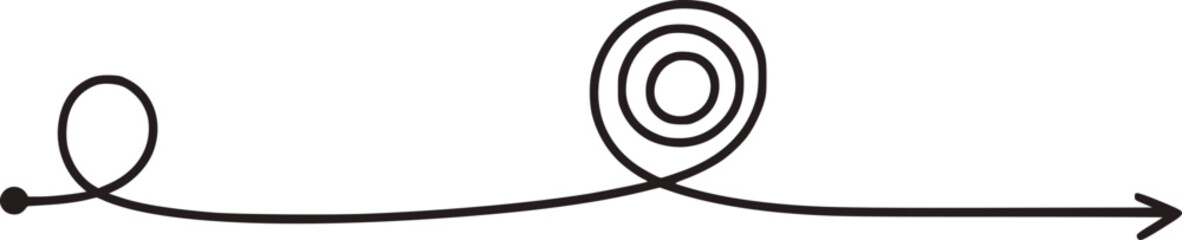 Black arrow path with target line curve