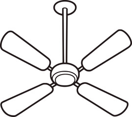 Black outline drawing of a five blade ceiling fan blades household appliance