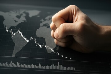 Fist slamming financial chart with global stock market decline