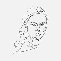 Woman portrait face minimalist hand drawing line art illustration