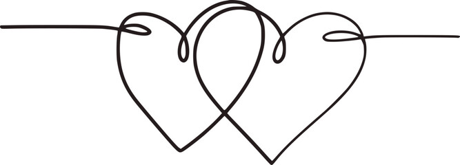 Two intertwined hearts connected by a single line love connection