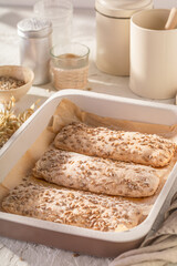 Naklejka premium Brown sunflower seed ciabattas made of wheat flour.