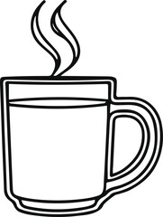 Black thick outline with white background, Simple line art of coffee mug on desk 3