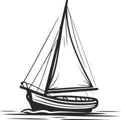 Black thick outline with white background, Simple line art of sailing boat 1