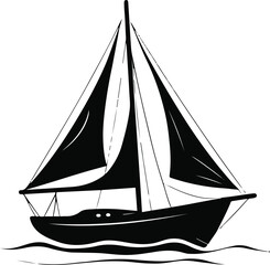 Black thick outline with white background, Simple line art of sailing boat 2