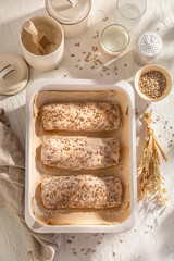 Tasty sunflower seed ciabattas for healthy breakfast.