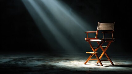 Directors chair under spotlight dramatic lighting stage studio background
