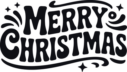 Festive Merry Christmas lettering in a groovy 70s retro style. Creative typography for holiday greetings