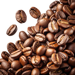 Obraz premium Pile of roasted brown coffee bean isolated on transparent background