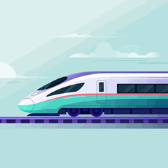 This minimalist illustration captures a sleek modern train gliding through a serene landscape, emphasizing speed and the beauty of contemporary transport design.