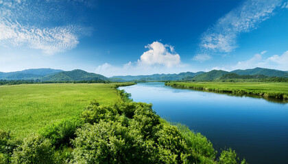 The Scenery In River With The Sky Blue