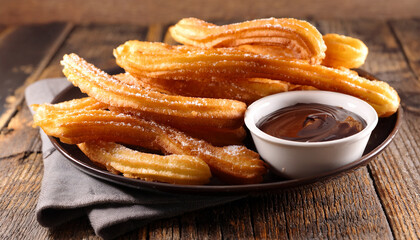 Golden Spanish Churros With Chocolate Sauce